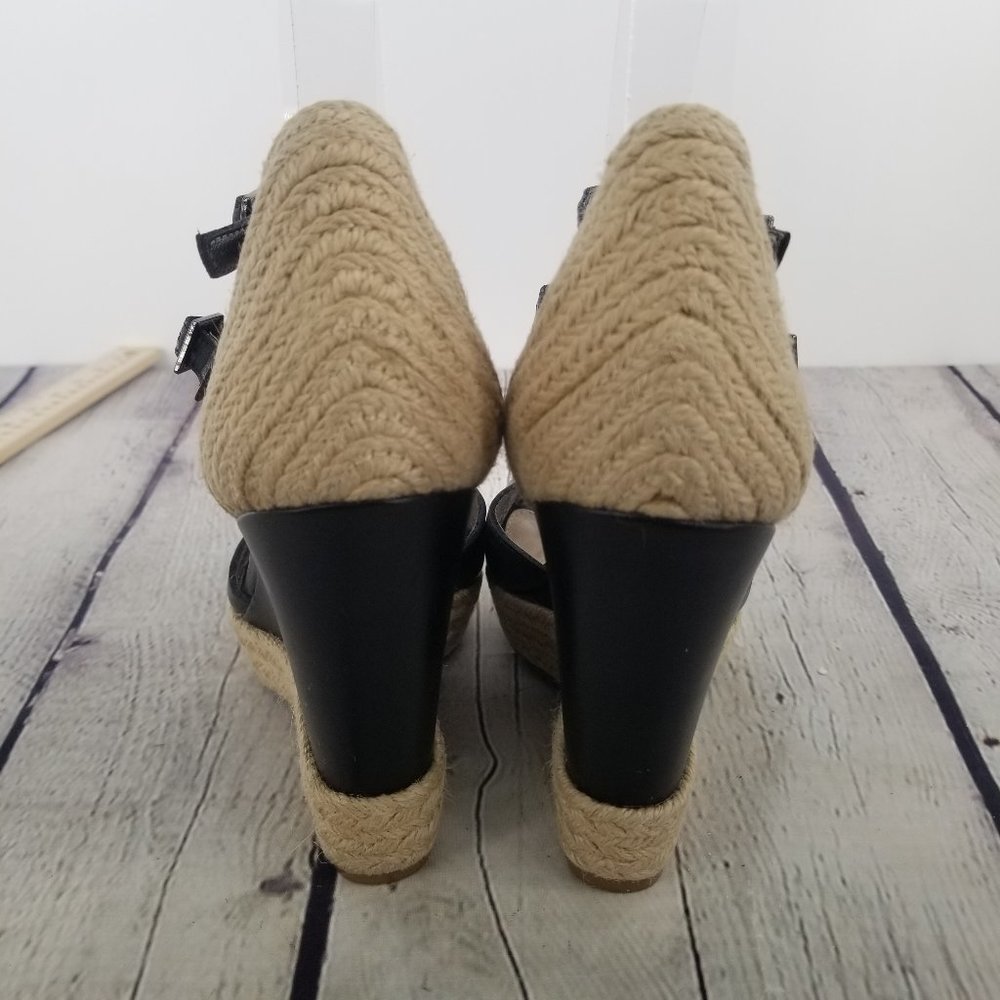 Sam Edelman Black T Strap, Stappy Woven Wedge - Picture 4 of 8